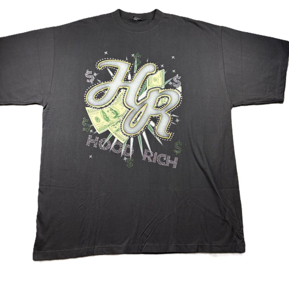 Griffin Men Vintage Graphic T-Shirt Bling Studded Hood Rich Money Black 3XL K136